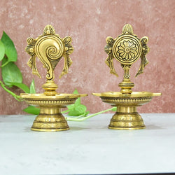 Brass Shankh Chakra Nama Diya Big size (1.5 Kg) Shanku Chakra Namam Deepam for Puja Pooja room Home House Deepalu