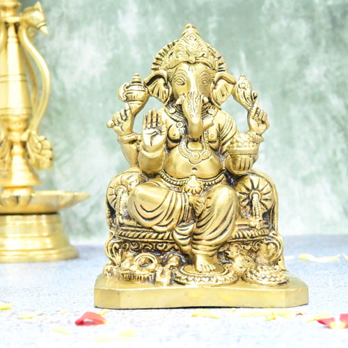 Ganesh idol for home big size (6 Inch) Brass ganesha Idol home decor pooja room