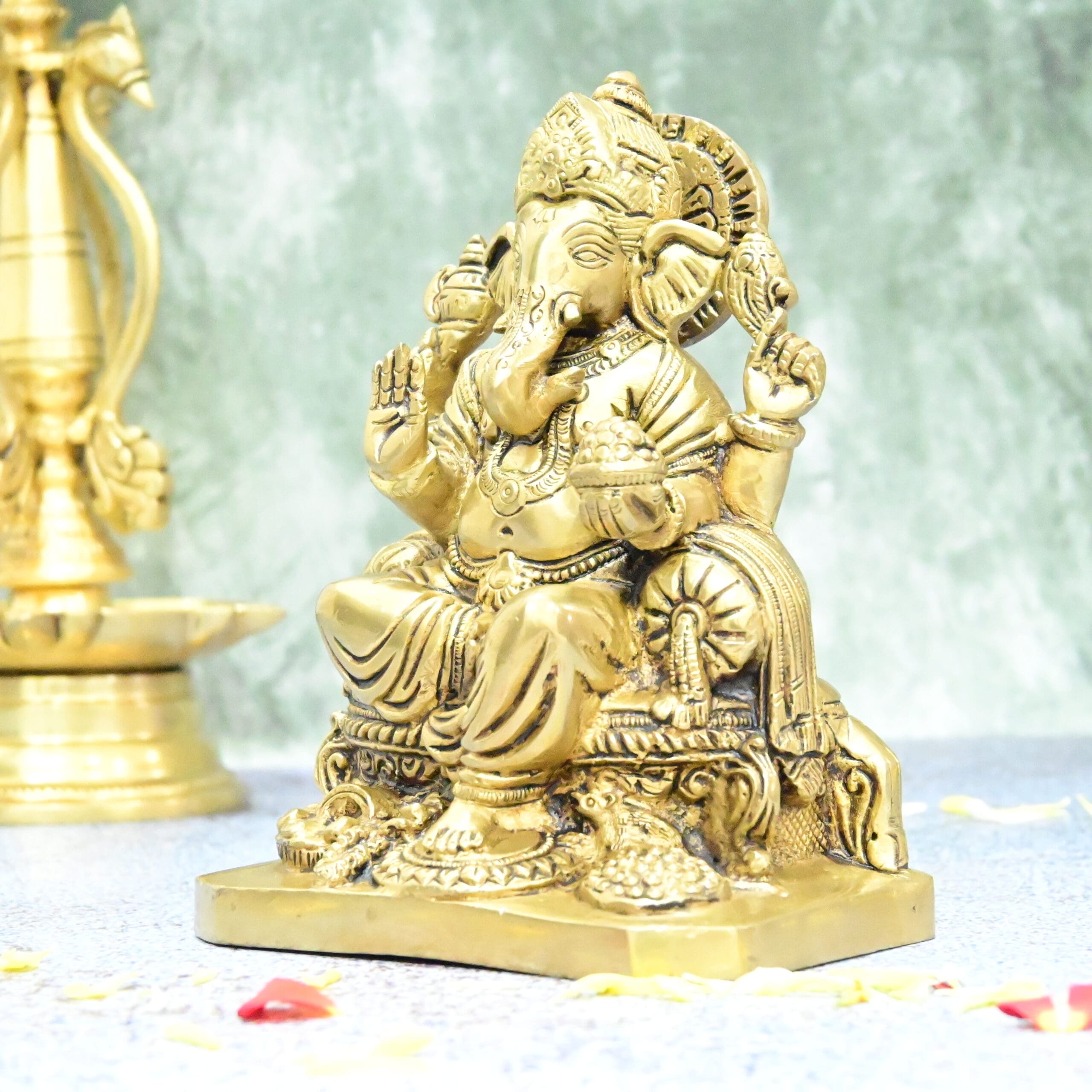 Ganesh idol for home big size (6 Inch) Brass ganesha Idol home decor pooja room