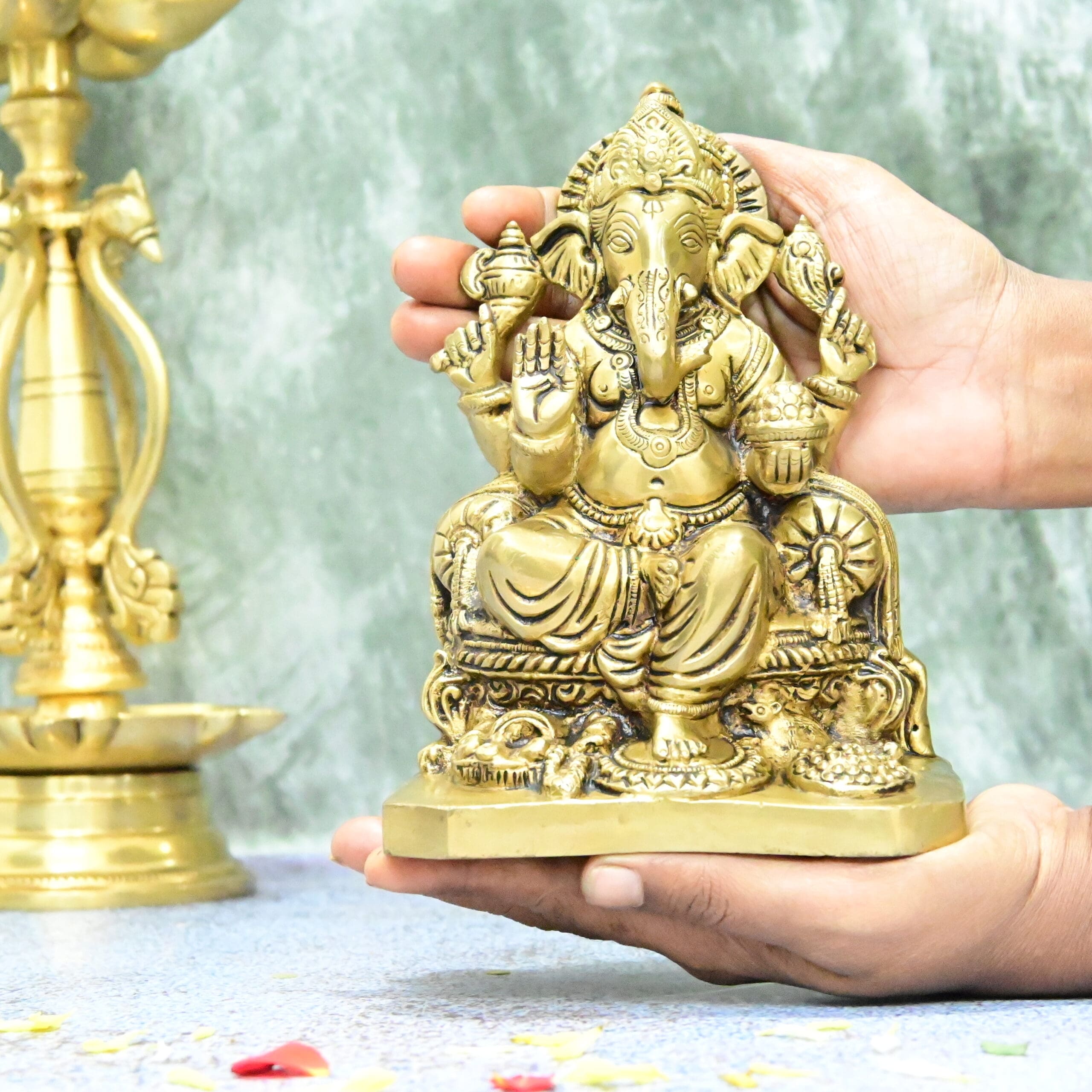Ganesh idol for home big size (6 Inch) Brass ganesha Idol home decor pooja room