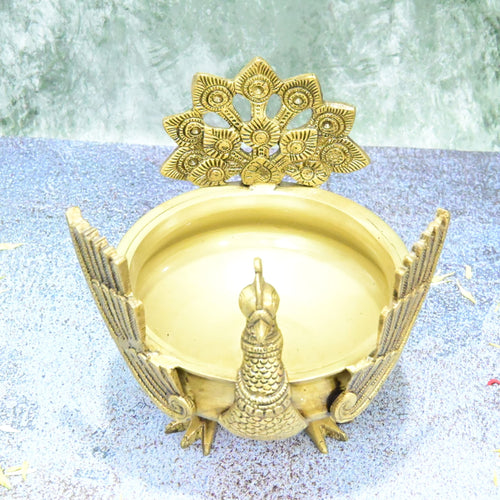 Peacock Urli bowl for home decor big size Brass (2.9 Kg) Winged Peacock Design brass Urli
