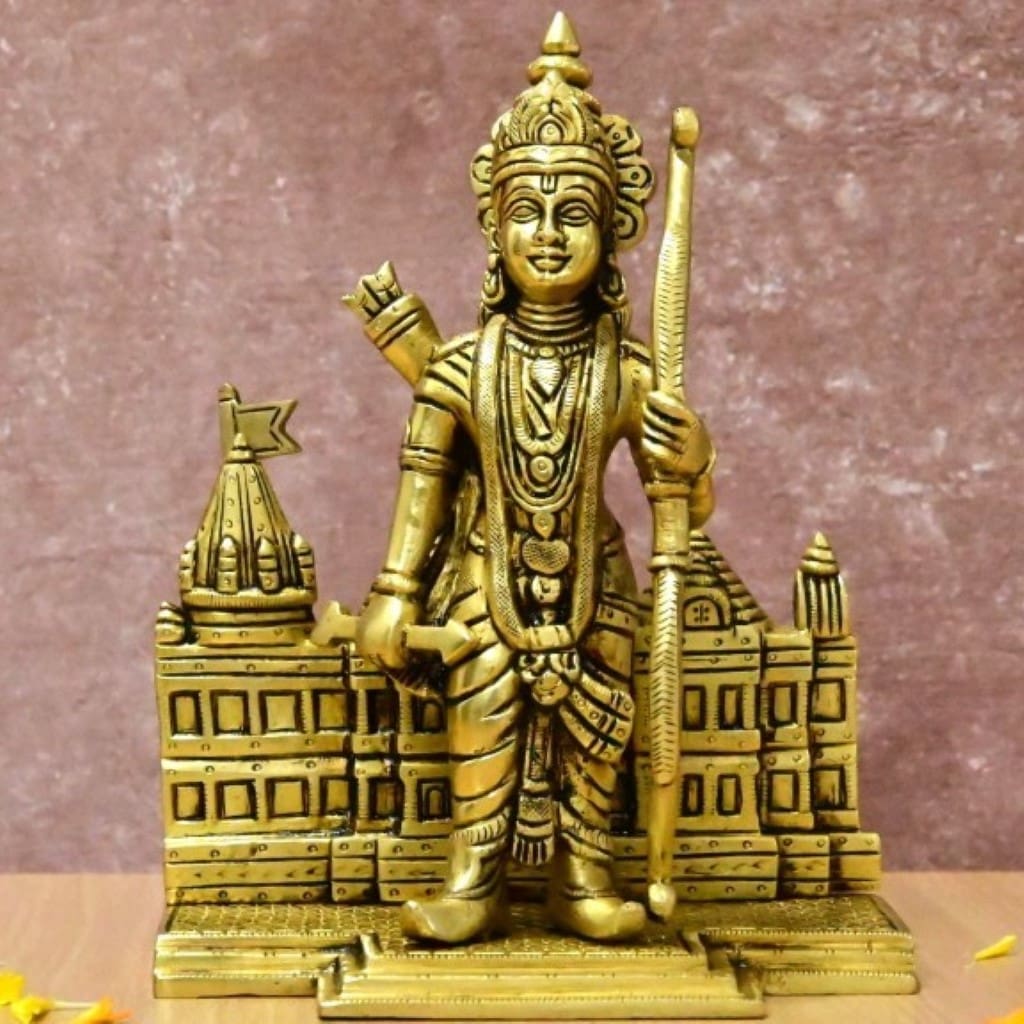 రామమందిరంతో కూడిన రామ్ లల్లా విగ్రహం అయోధ్య నమూనా పూజ కోసం రామమూర్తి గృహాలంకరణ విగ్రహం
