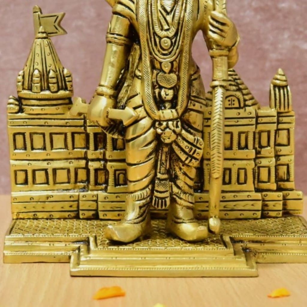 రామమందిరంతో కూడిన రామ్ లల్లా విగ్రహం అయోధ్య నమూనా పూజ కోసం రామమూర్తి గృహాలంకరణ విగ్రహం