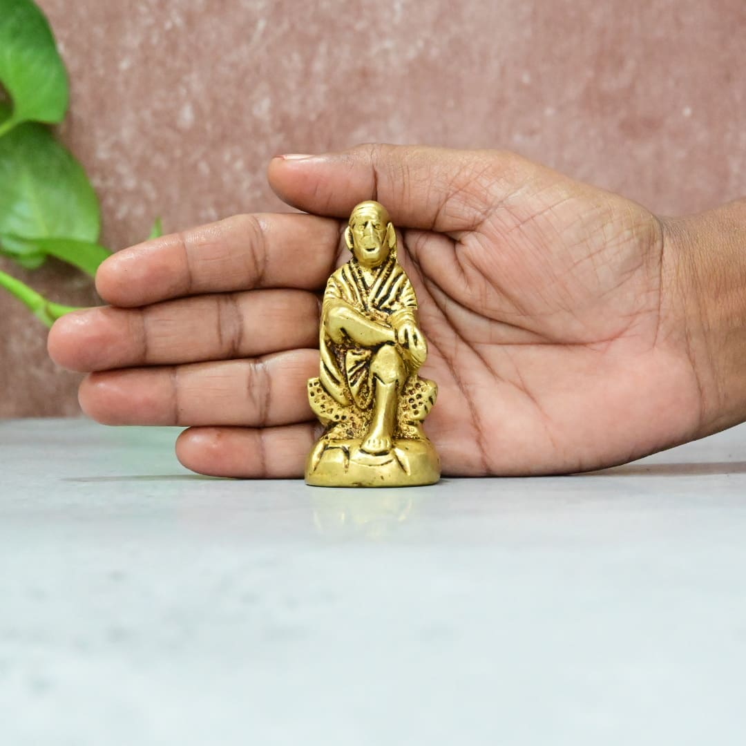 Brass Saibaba Idol for Pooja room Small size (3 Inch) Sai baba Murti Statue Puja Home Temple Decor