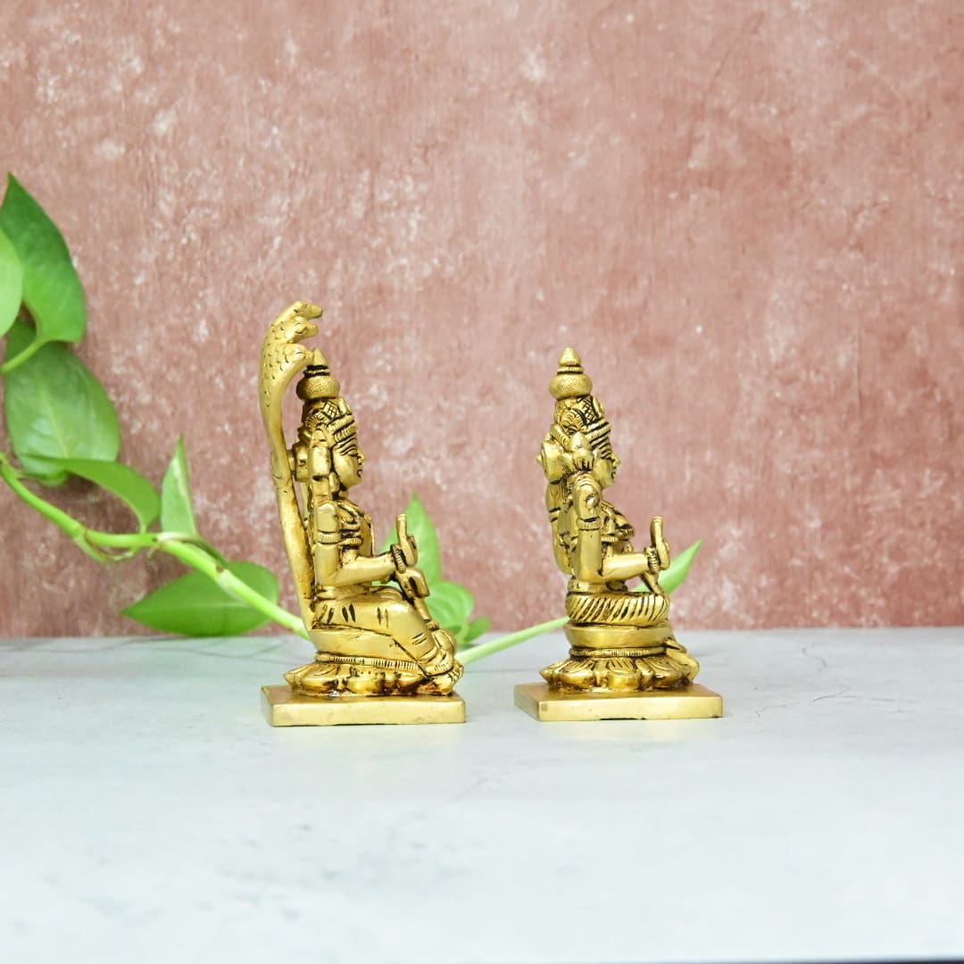 Vishnu Laksmi Brass Idol Set Small Size (5.5") Laxmi Narayan Murti Statue sitting Pooja room Home Decor hall