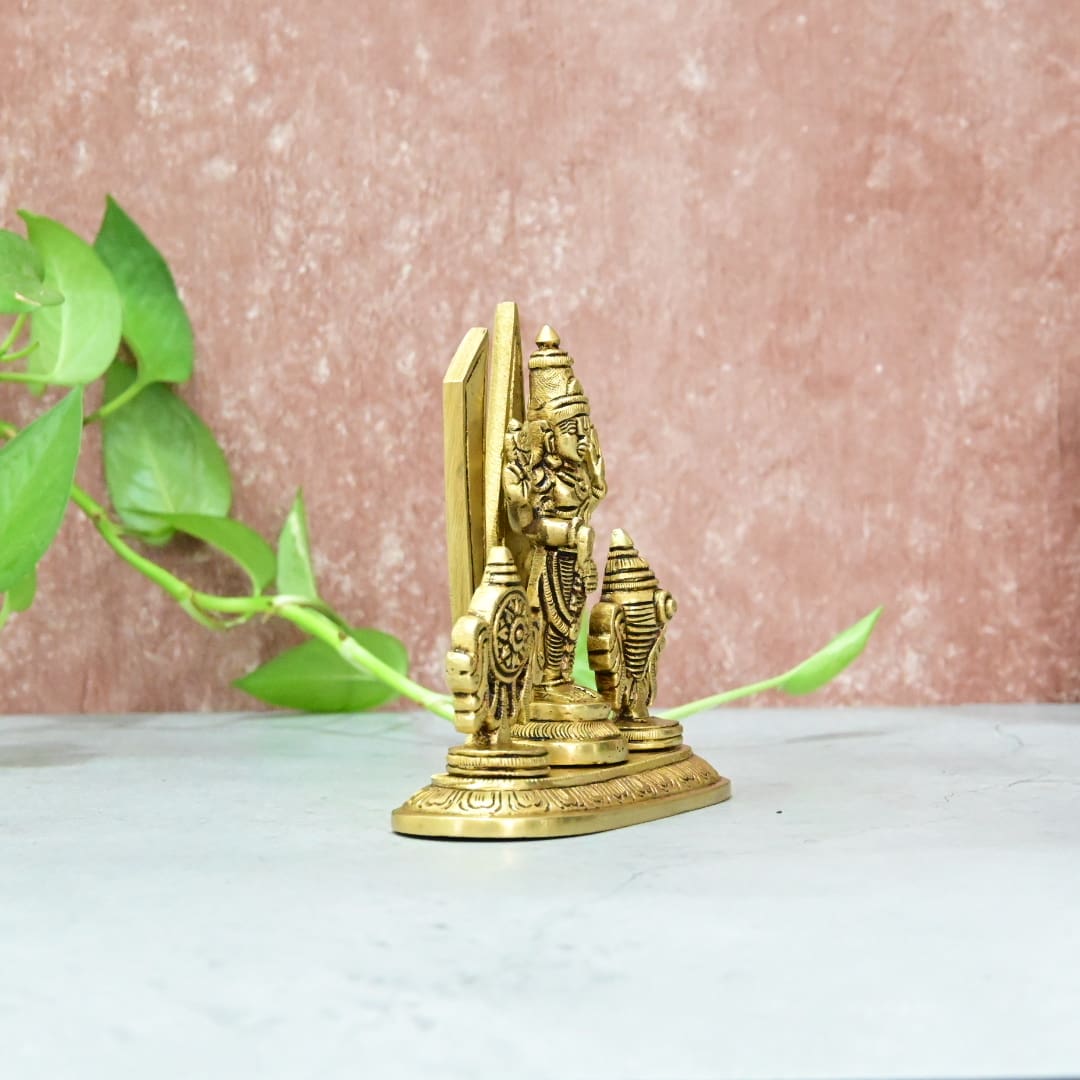 Brass Tirupati Balaji Idol stand with Sankha Chakra and Namah small size (780 Grams) Home Office Table Temple Decor and Pooja