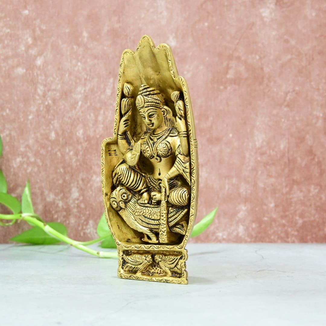 Goddess Lakshmi Brass Statue Idol in Hand Small Size Maa Laxmi Murti Unique Handcarfted collection Showpiece Home Décor