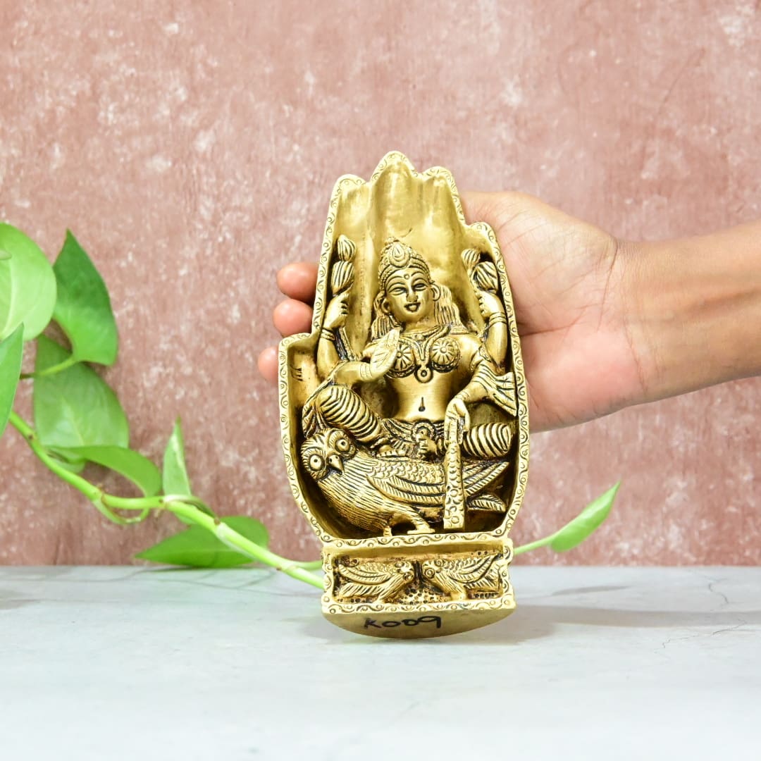 Goddess Lakshmi Brass Statue Idol in Hand Small Size Maa Laxmi Murti Unique Handcarfted collection Showpiece Home Décor