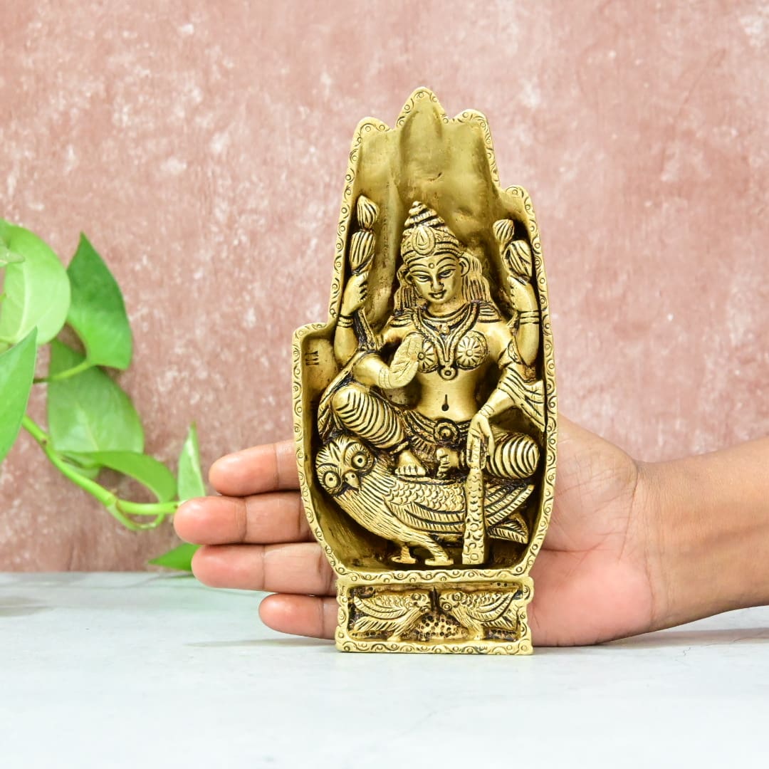 Goddess Lakshmi Brass Statue Idol in Hand Small Size Maa Laxmi Murti Unique Handcarfted collection Showpiece Home Décor