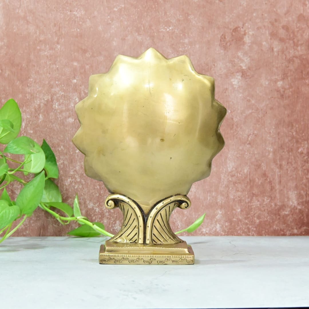 Brass Buddha Head Showpiece Home Decor Big Size (Copper finish) Lord Buddha Face in Lotus Statue Office Table Decorative Item