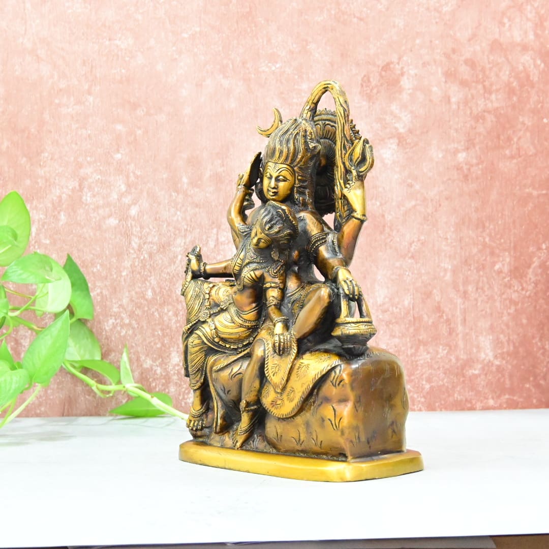 Brass Shiv Parvati Idol big size (11 Inch) Shiva Parwati Dancing Statue Home Decor Showpiece Gift Tv Unit Living room