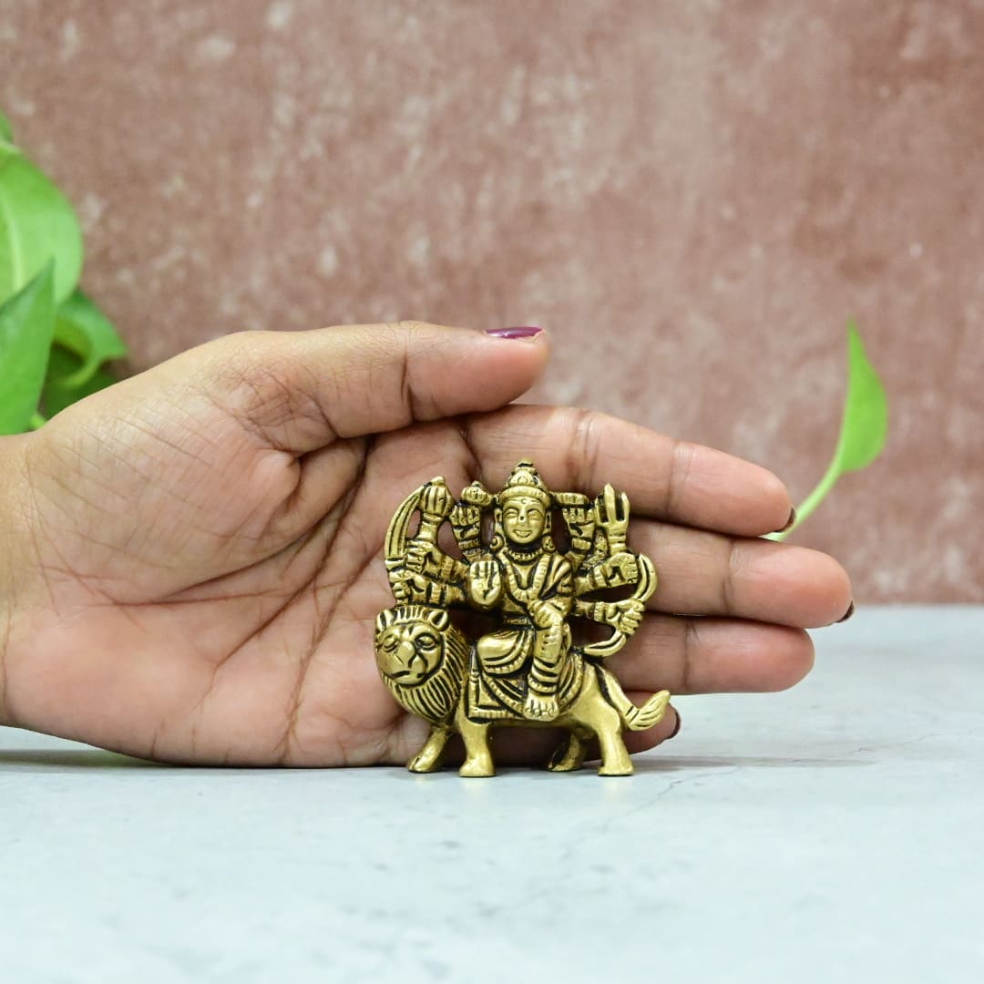 Brass Durga mata murti Small Size (2.5 Inch) Durga maa idol for pooja mandir room home decor puja statue