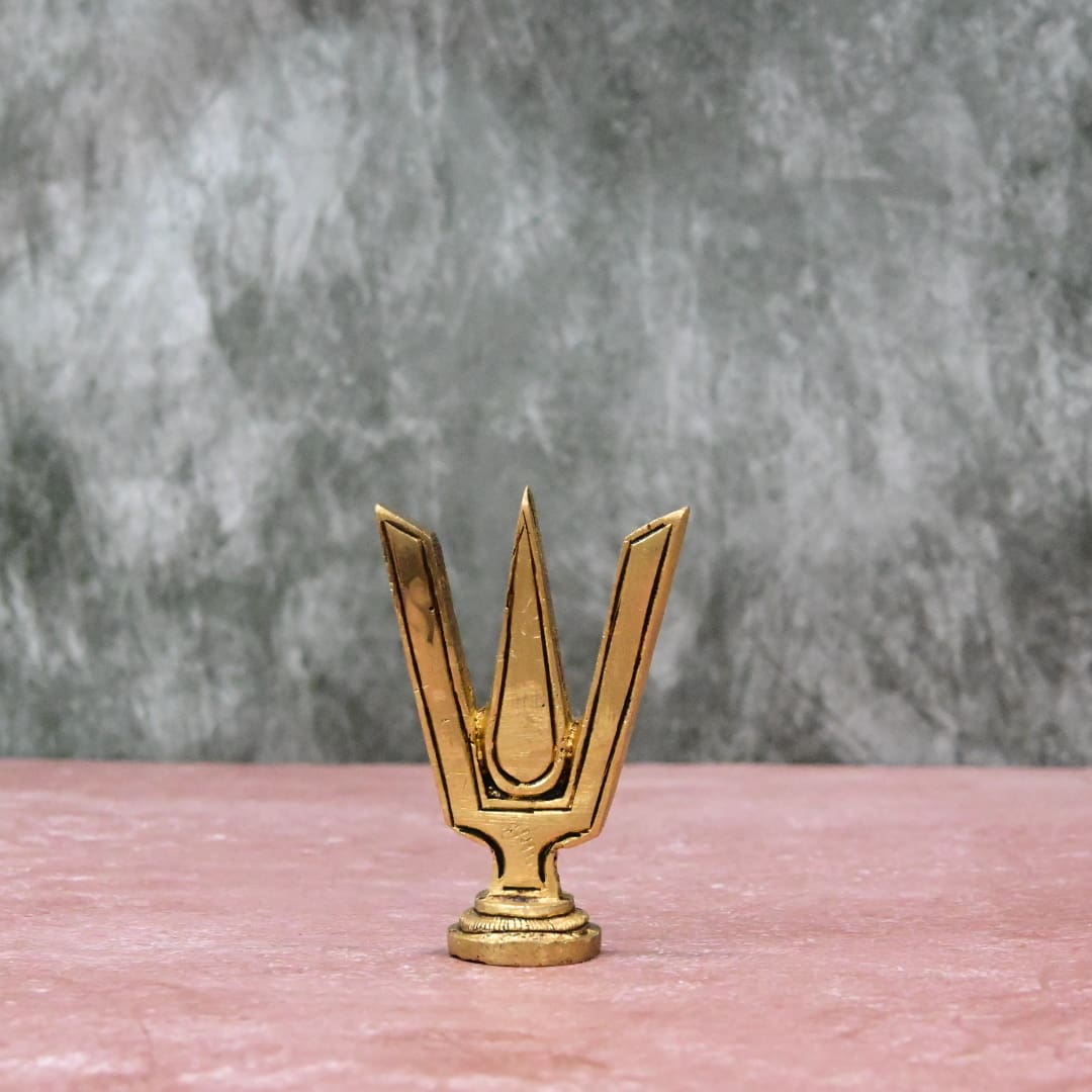 Brass Shankh Chakra Namah Showpiece (3 Inch set)  Shanku Chakra Tilak Tirupati Balaji Stand for Puja Home decor