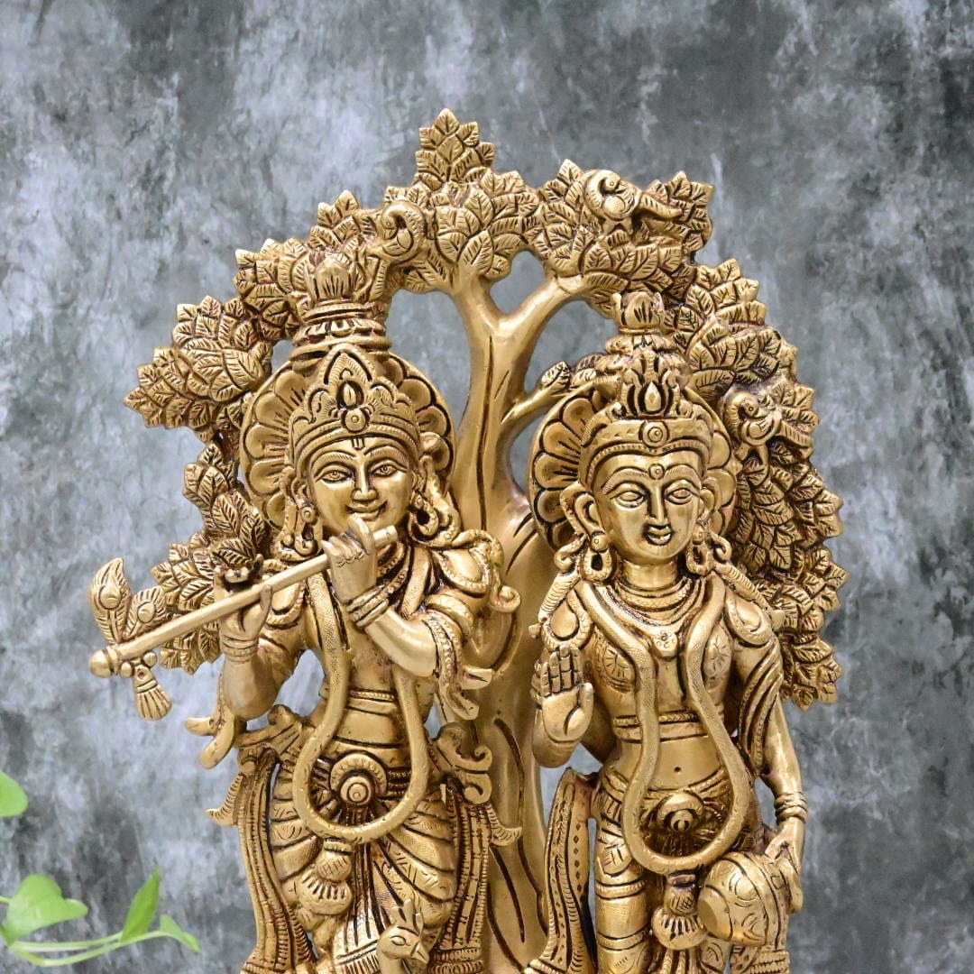 Brass radha krishna idol with tree big size (13 Inch, 7.7 kg) Radha krishna murti for gift home temple pooja