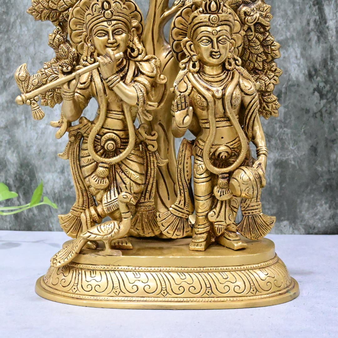 Brass radha krishna idol with tree big size (13 Inch, 7.7 kg) Radha krishna murti for gift home temple pooja