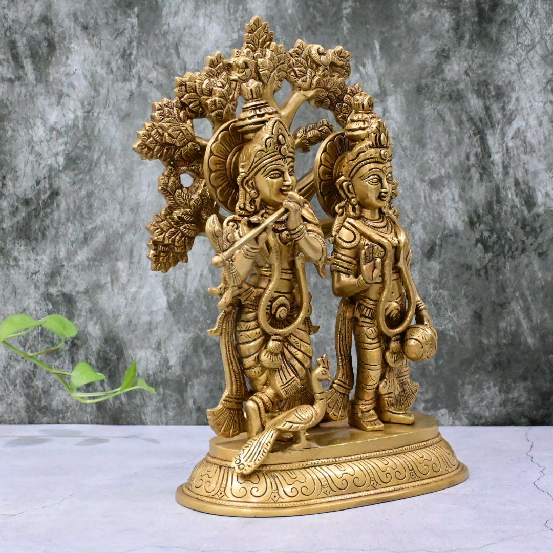 Brass radha krishna idol with tree big size (13 Inch, 7.7 kg) Radha krishna murti for gift home temple pooja