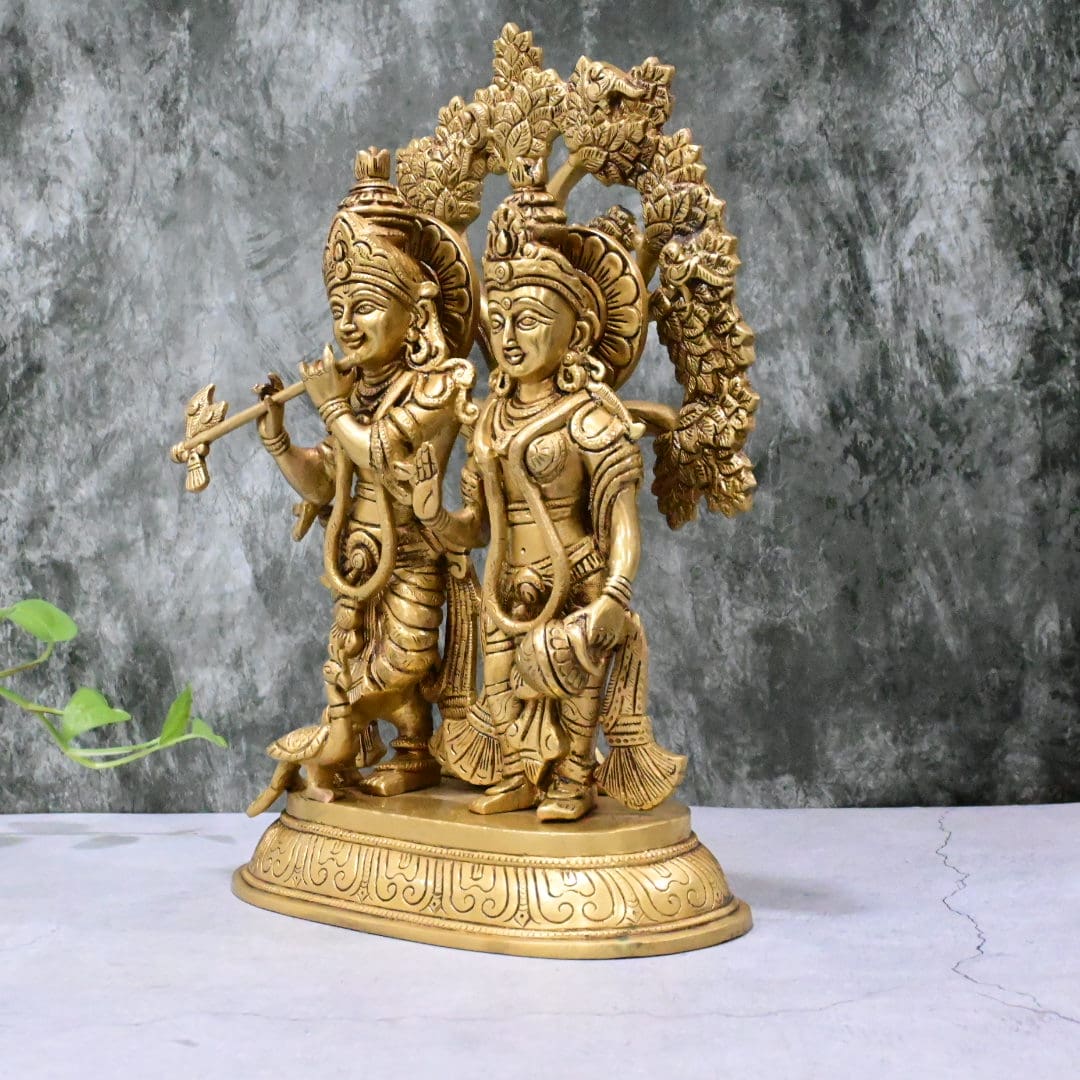 Brass radha krishna idol with tree big size (13 Inch, 7.7 kg) Radha krishna murti for gift home temple pooja