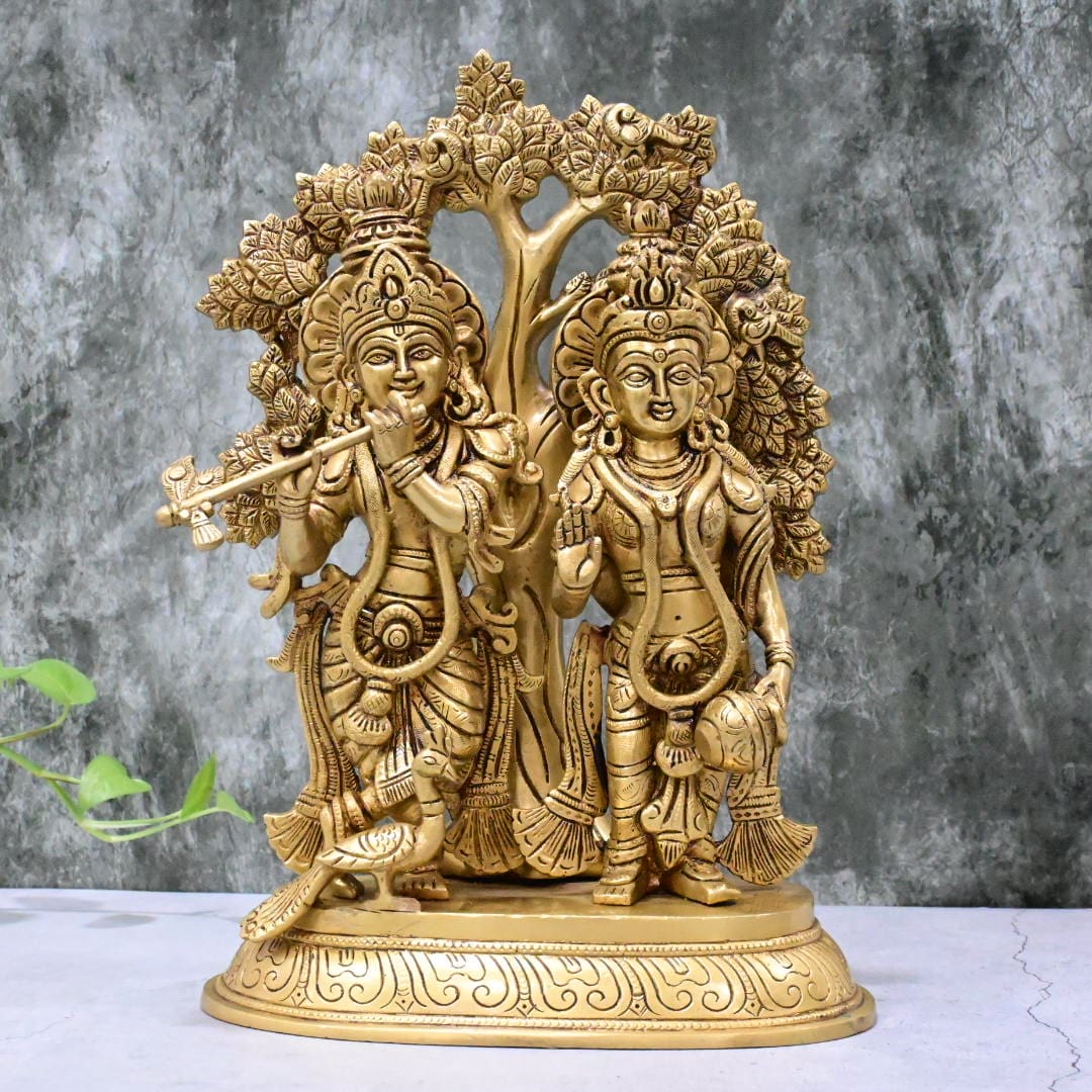 Brass radha krishna idol with tree big size (13 Inch, 7.7 kg) Radha krishna murti for gift home temple pooja