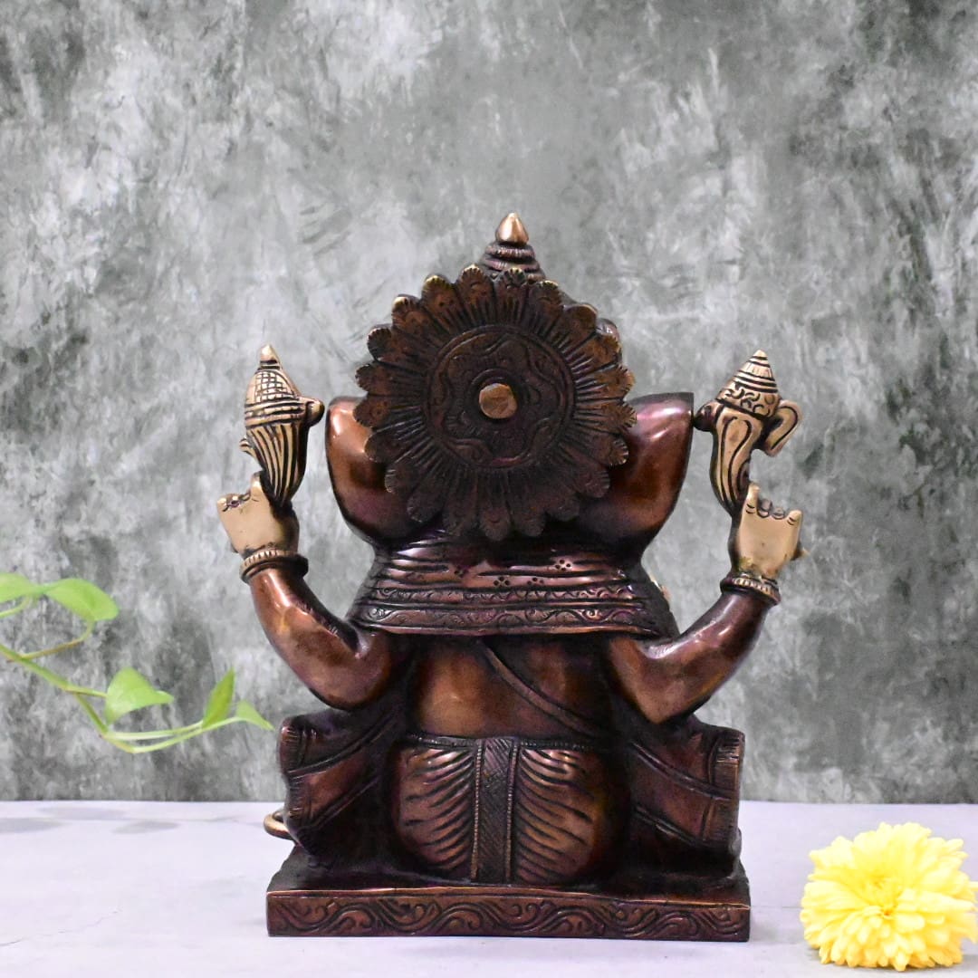 Brass Ganesha Idol Big Size Antique Finish (9.5 Inch) Ganesh Murti Statue Home Decor Pooja Gift