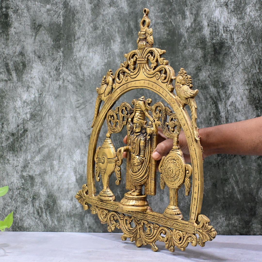 Brass Balaji Wall Hanging Plate for Home Decor big size (16 Inch) Lord Tirupati Venkateshwara Swamy House Entrance Pooja room