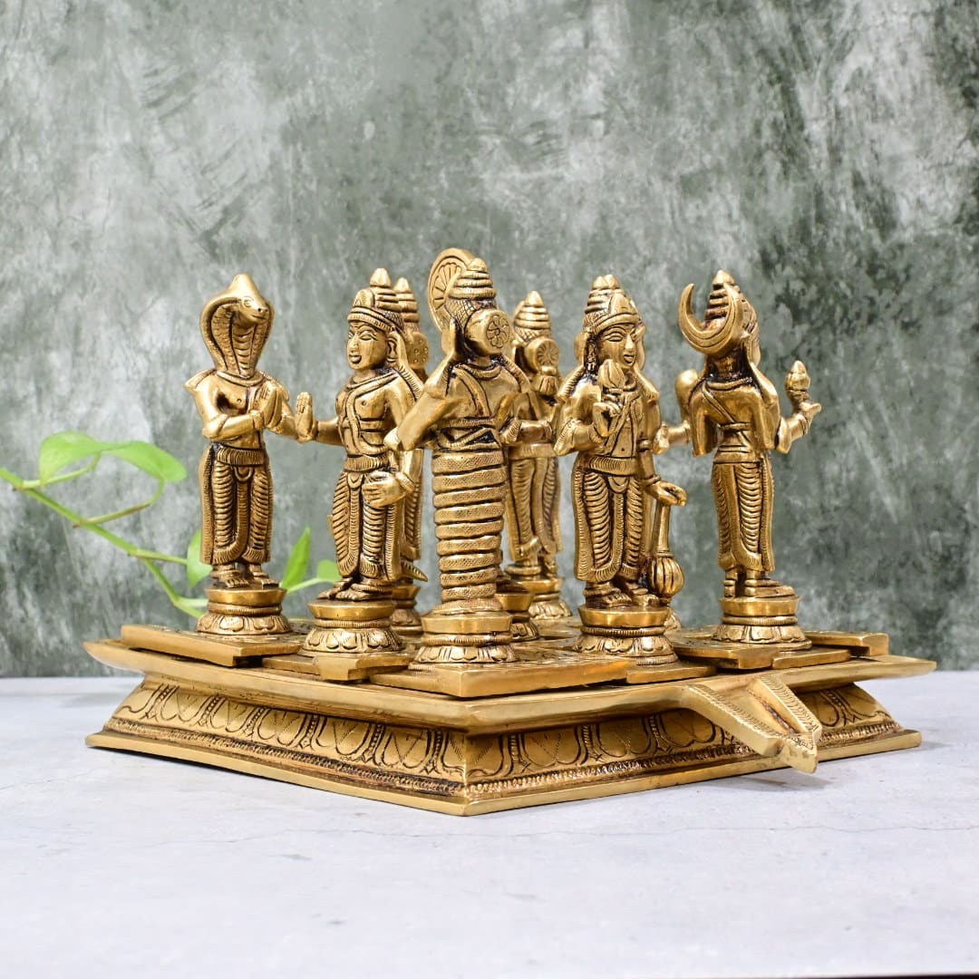 Navagraha brass idols set (6.6 Kg) Navagrah idols set made in brass with base