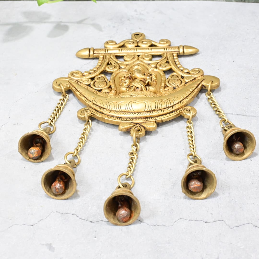 Brass Elephant Face Wall hanging with Bell Big Size (13 Inch) Lord Ganesh Home Pooja Mandir Decoration
