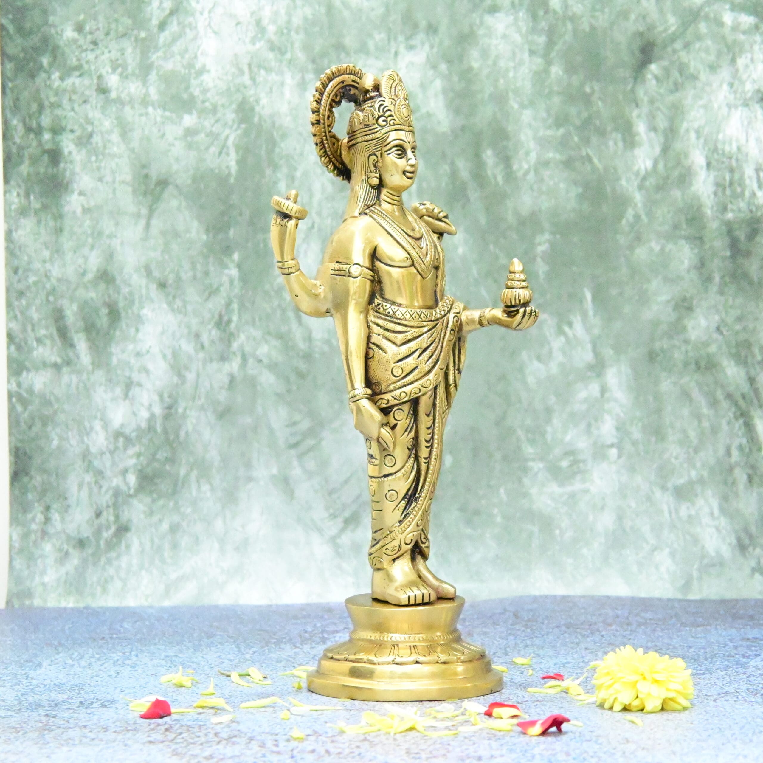 పూజ గృహాలంకరణ కోసం ధన్వంతరి మూర్తి ఇత్తడి పెద్ద పరిమాణం (12 అంగుళాలు) ఇత్తడి ధన్వంతరి విగ్రహం అకా. ధన్వంతరి