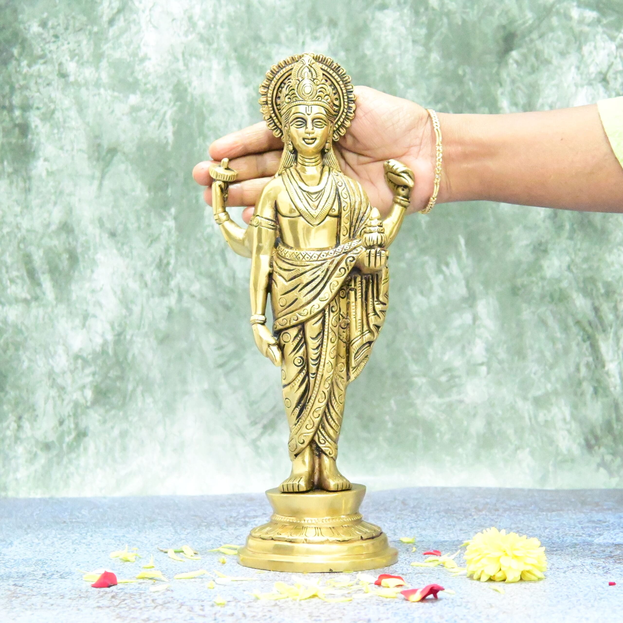 పూజ గృహాలంకరణ కోసం ధన్వంతరి మూర్తి ఇత్తడి పెద్ద పరిమాణం (12 అంగుళాలు) ఇత్తడి ధన్వంతరి విగ్రహం అకా. ధన్వంతరి