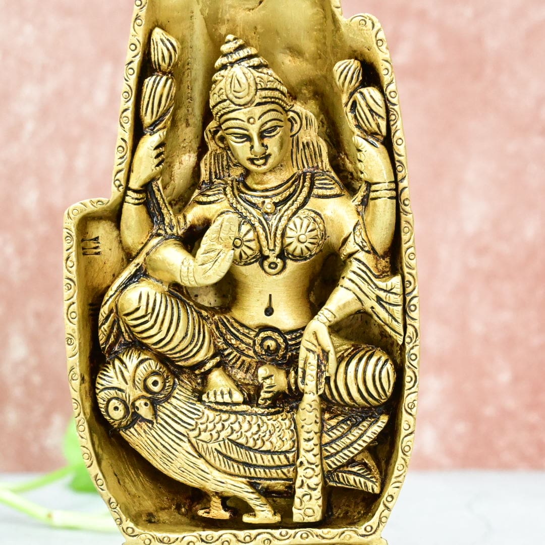 Goddess Lakshmi Brass Statue Idol in Hand Small Size Maa Laxmi Murti Unique Handcarfted collection Showpiece Home Décor