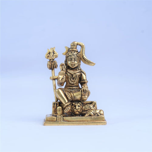 Lord Shiva Idol small for desk (4 Inch, 600 Grams) Brass Shiva god Statue for pooja room