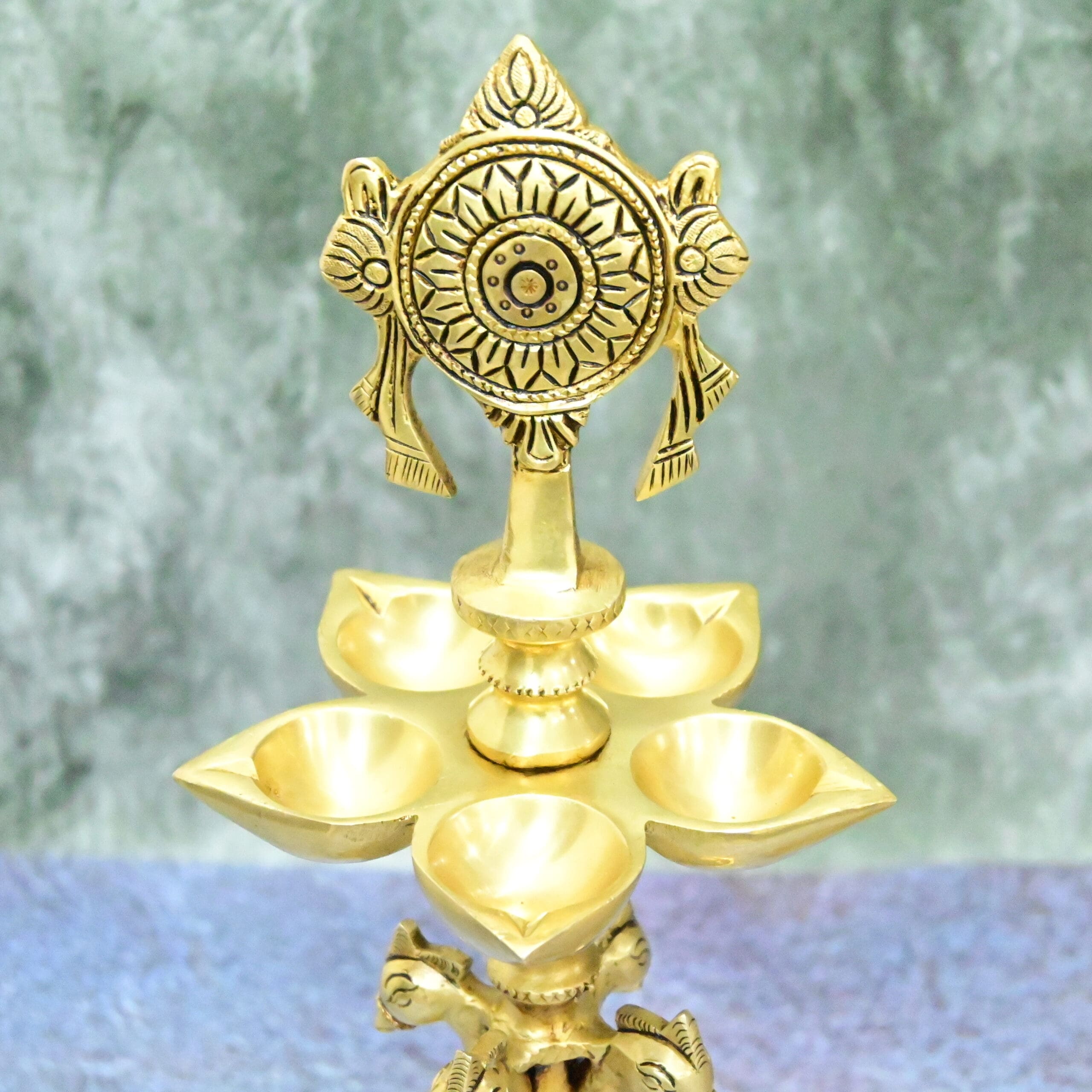 Shankh chakra diya brass big size (15 Inch, 5.3 Kg) Brass Shanku Chakra Deepam Stand (Kerla Diyas, Kuthu Vilakku, Deepalu)