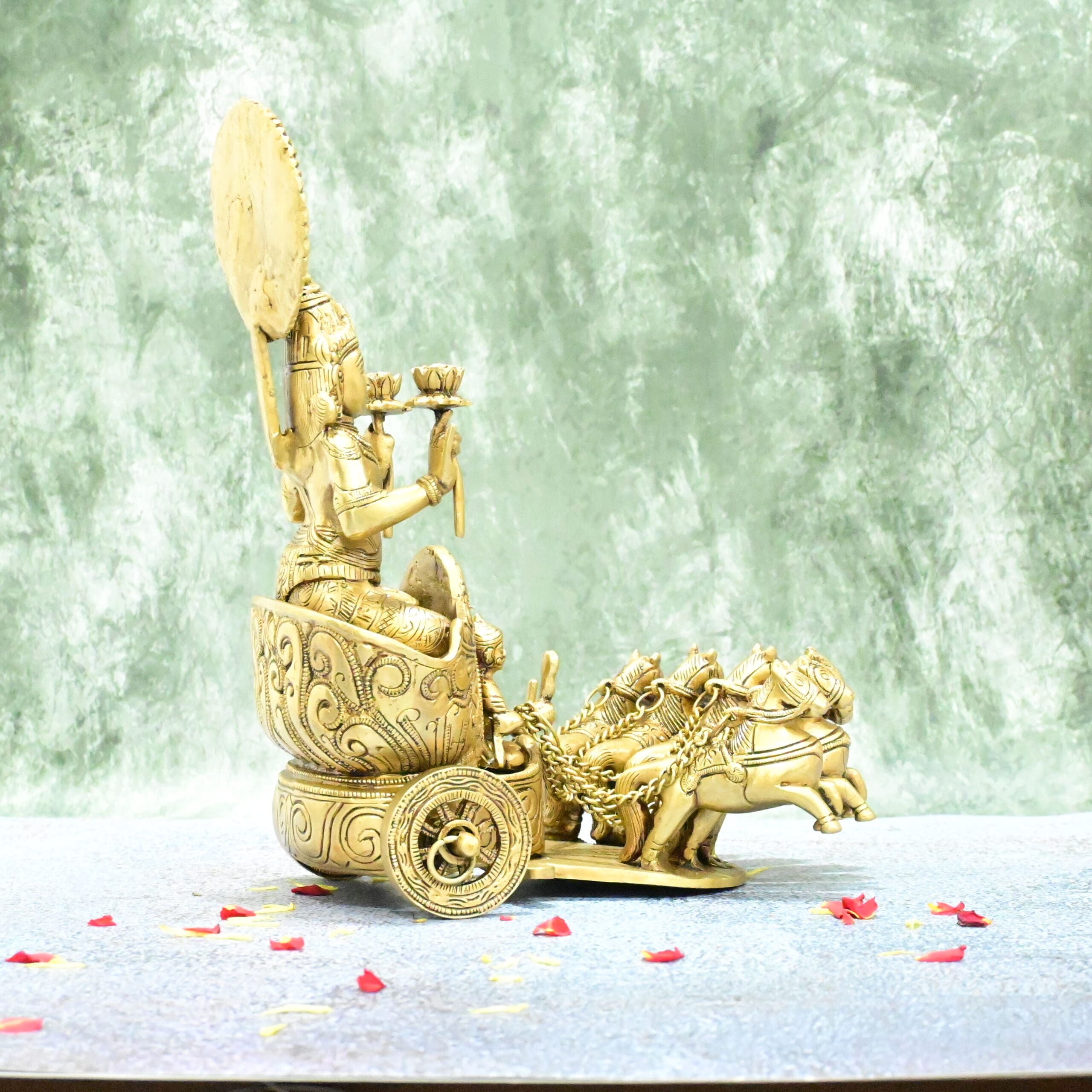 Surya Rath with horses brass big size (5.6 Kg) for Home decor (ratham) Brass Surya bhagwan with rath