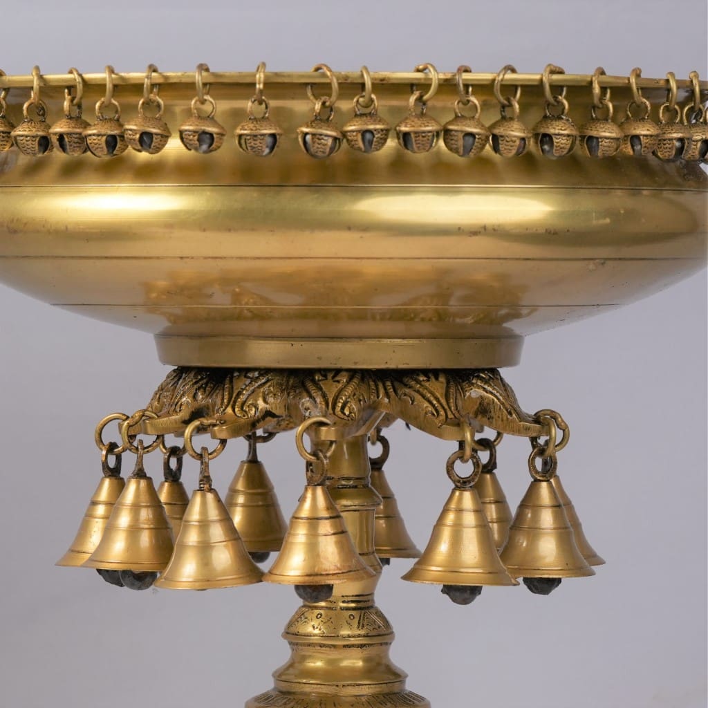 Urli stand for Home Decor Big Size (8.5 Kg) Brass Urli bowl with bells for living room