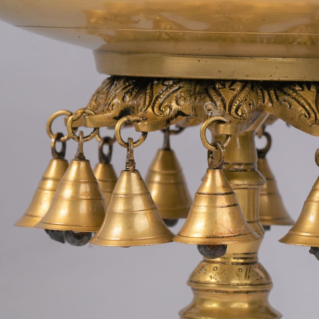 Urli stand for Home Decor Big Size (8.5 Kg) Brass Urli bowl with bells for living room