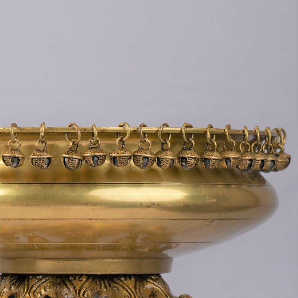 Urli stand for Home Decor Big Size (8.5 Kg) Brass Urli bowl with bells for living room