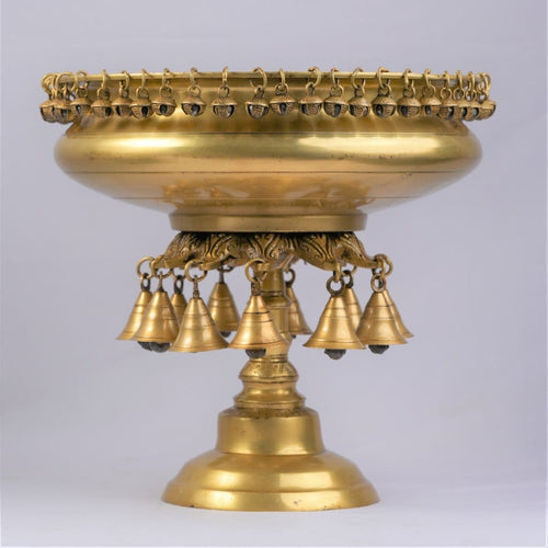 Urli stand for Home Decor Big Size (8.5 Kg) Brass Urli bowl with bells for living room