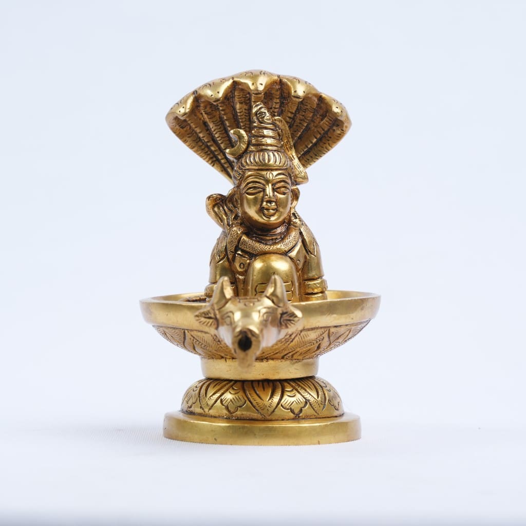 brass shivling with sheshnag shivji face brass (5") Abhishek Shivling with nandi home puja