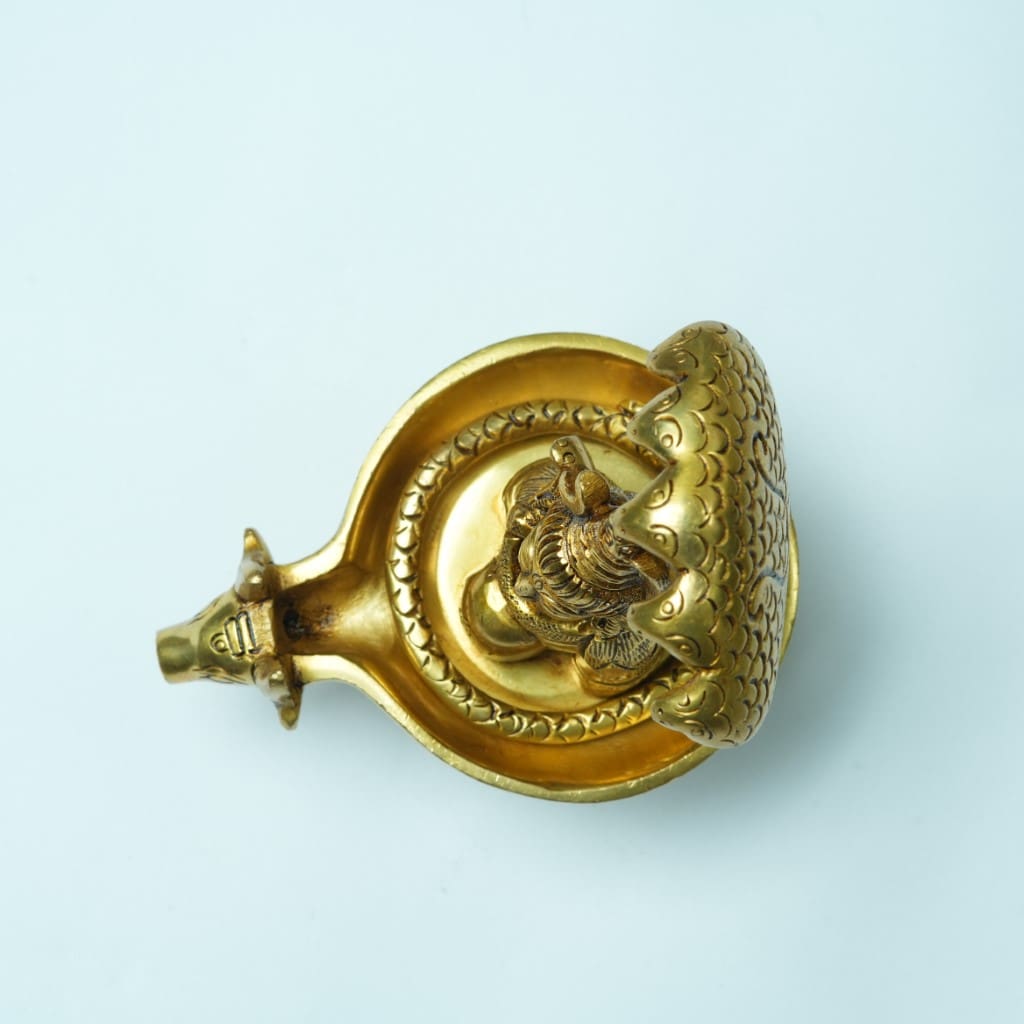 brass shivling with sheshnag shivji face brass (5") Abhishek Shivling with nandi home puja