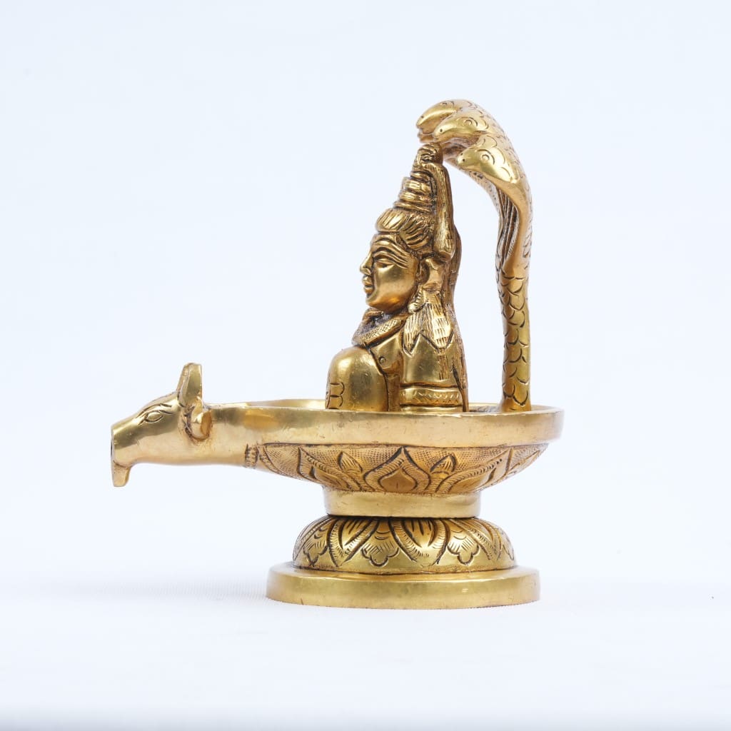 brass shivling with sheshnag shivji face brass (5") Abhishek Shivling with nandi home puja