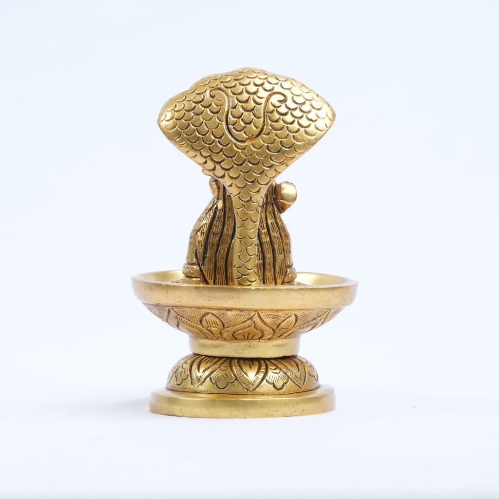 brass shivling with sheshnag shivji face brass (5") Abhishek Shivling with nandi home puja
