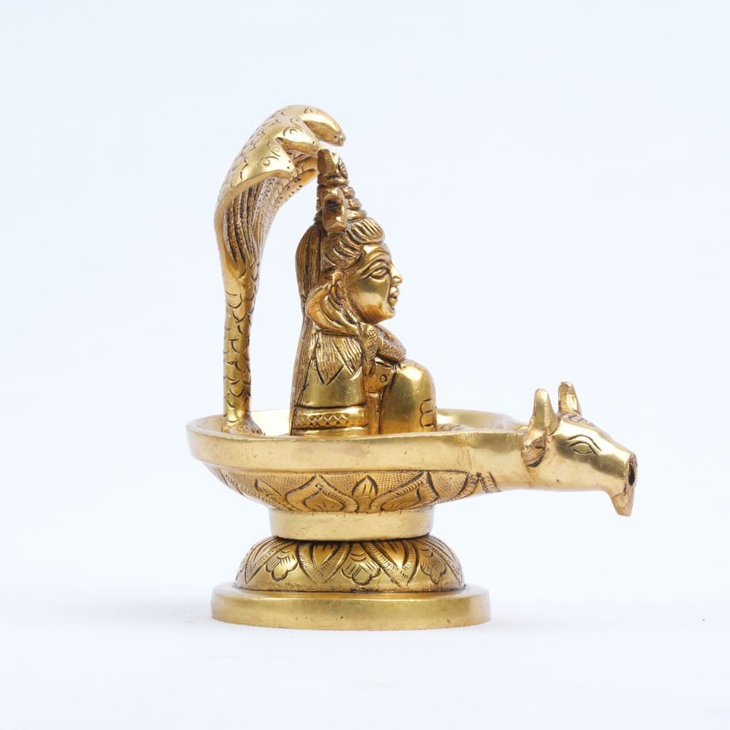 brass shivling with sheshnag shivji face brass (5") Abhishek Shivling with nandi home puja