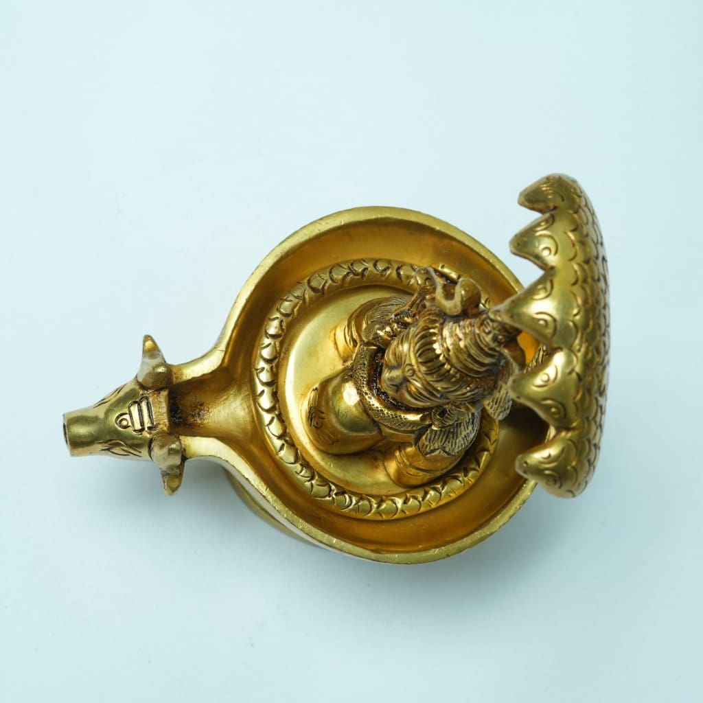 brass shivling with sheshnag shivji face brass (5") Abhishek Shivling with nandi home puja