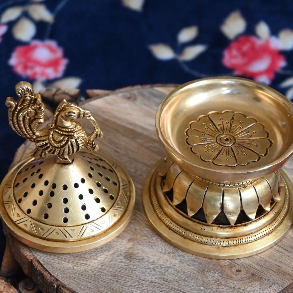 dhoop dani brass peacock dhoop stand loban dani pooja room decoration items