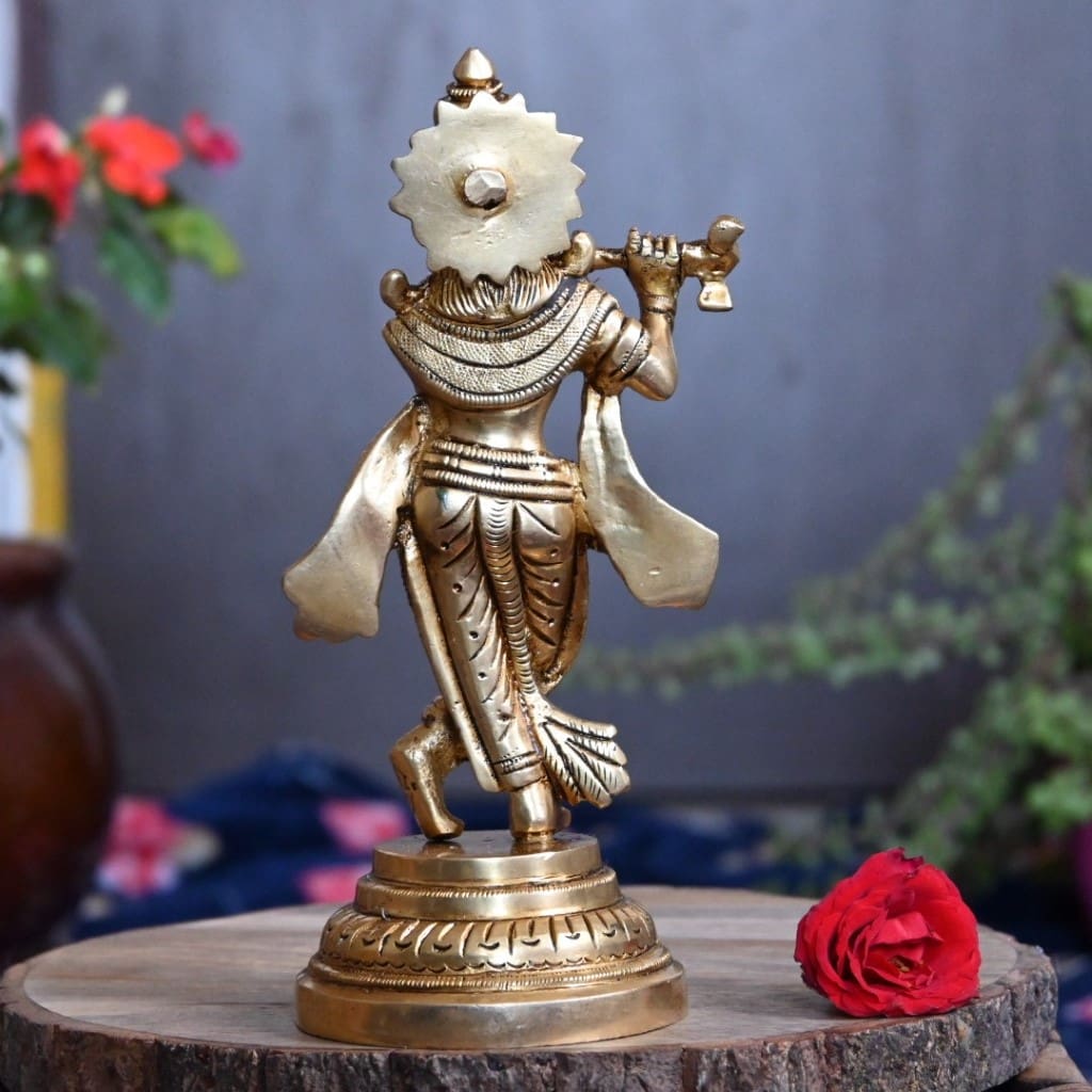 Lord krishna idol brass krishna murti statue with flute for home decor pooja small