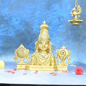 Brass Tirupati Balaji wall hanging big size (9 Inch, 2.5 Kg) Lord Balaji head with Shankh Chakra Namah for Home Decor Entrance