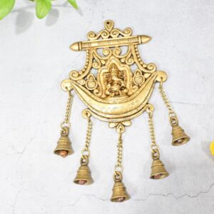 Brass Elephant Face Wall hanging with Bell Big Size (13 Inch) Lord Ganesh Home Pooja Mandir Decoration