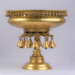 Urli stand for Home Decor Big Size (8.5 Kg) Brass Urli bowl with bells for living room