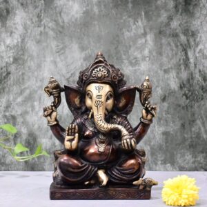 Brass Ganesha Idol Big Size Antique Finish (9.5 Inch) Ganesh Murti Statue Home Decor Pooja Gift