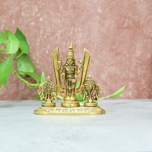 Brass Tirupati Balaji Idol stand with Sankha Chakra and Namah small size (780 Grams) Home Office Table Temple Decor and Pooja