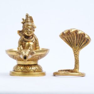 brass shivling with sheshnag shivji face brass (5") Abhishek Shivling with nandi home puja